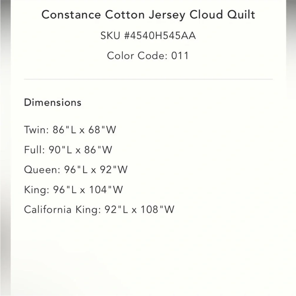 Anthropologie Constance Cotton Jersey Cloud Quilt Size Cal King NWT